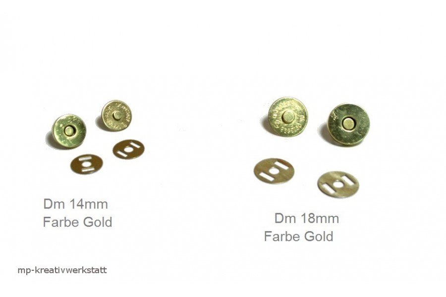 1 Stk Magnetverschluss rund Farbe Gold  - Größenwahl - MENGENRABATT